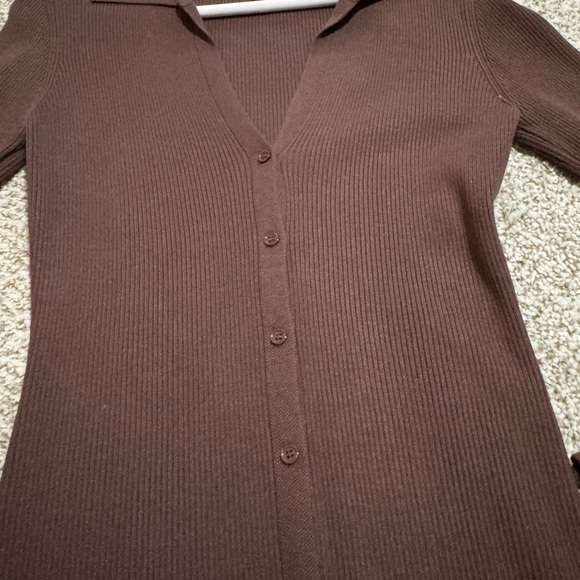 Brown Button-Up Ribbed Dress - Picture 3 of 3